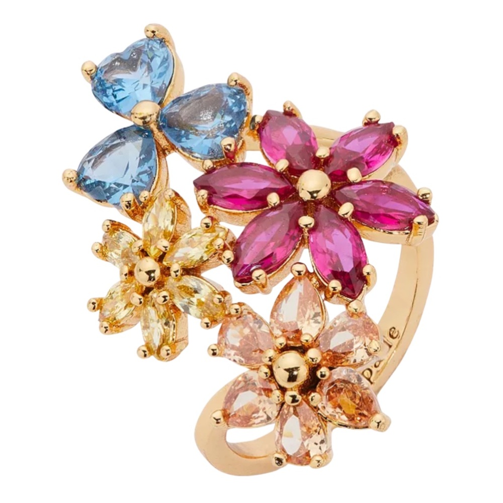 KATE SPADE • First Bloom Crystal Flower Statement Ring - Picture 1 of 5